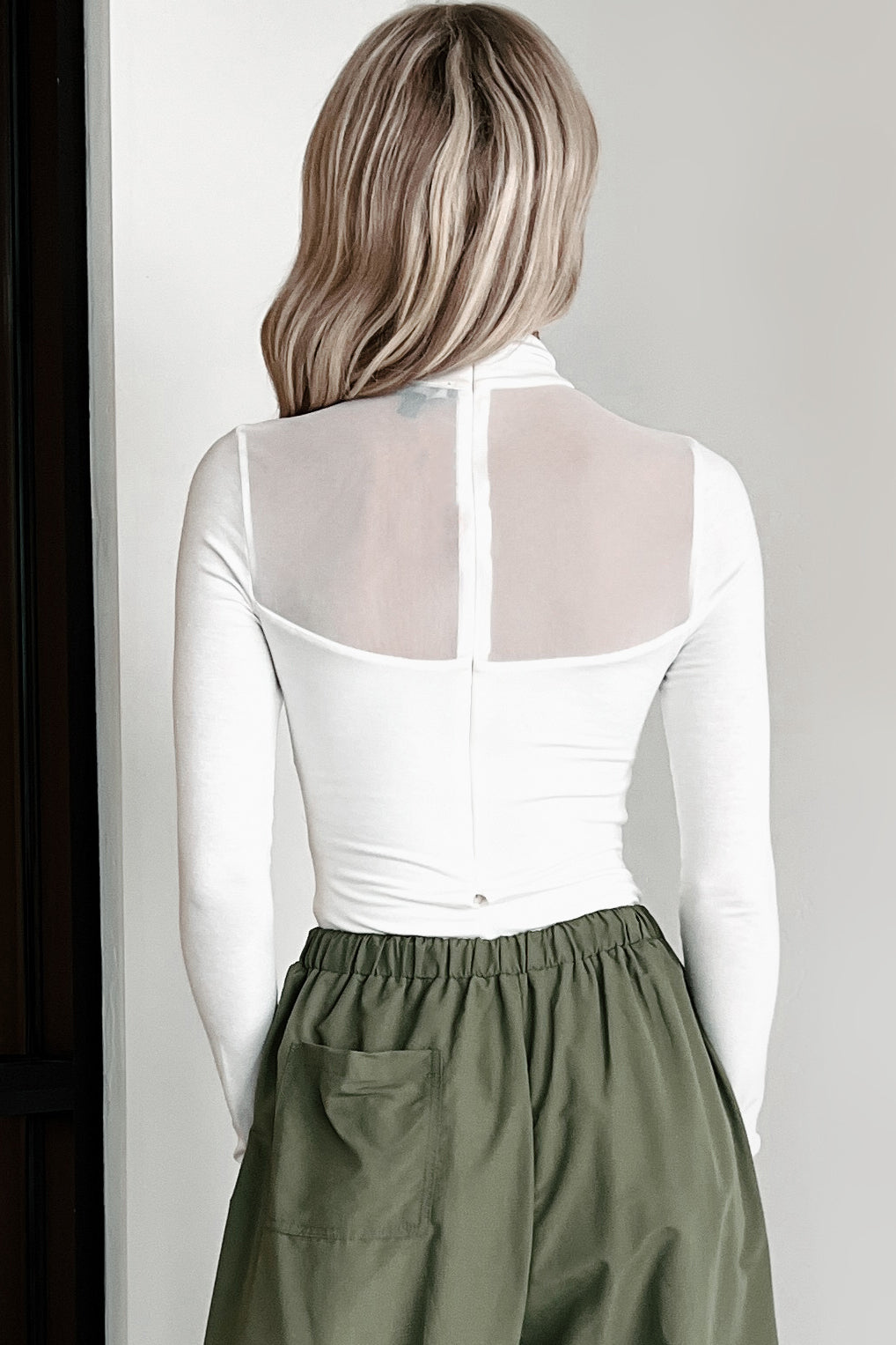 Sultry Persona Mock Neck Mesh Detail Bodysuit (Ivory)