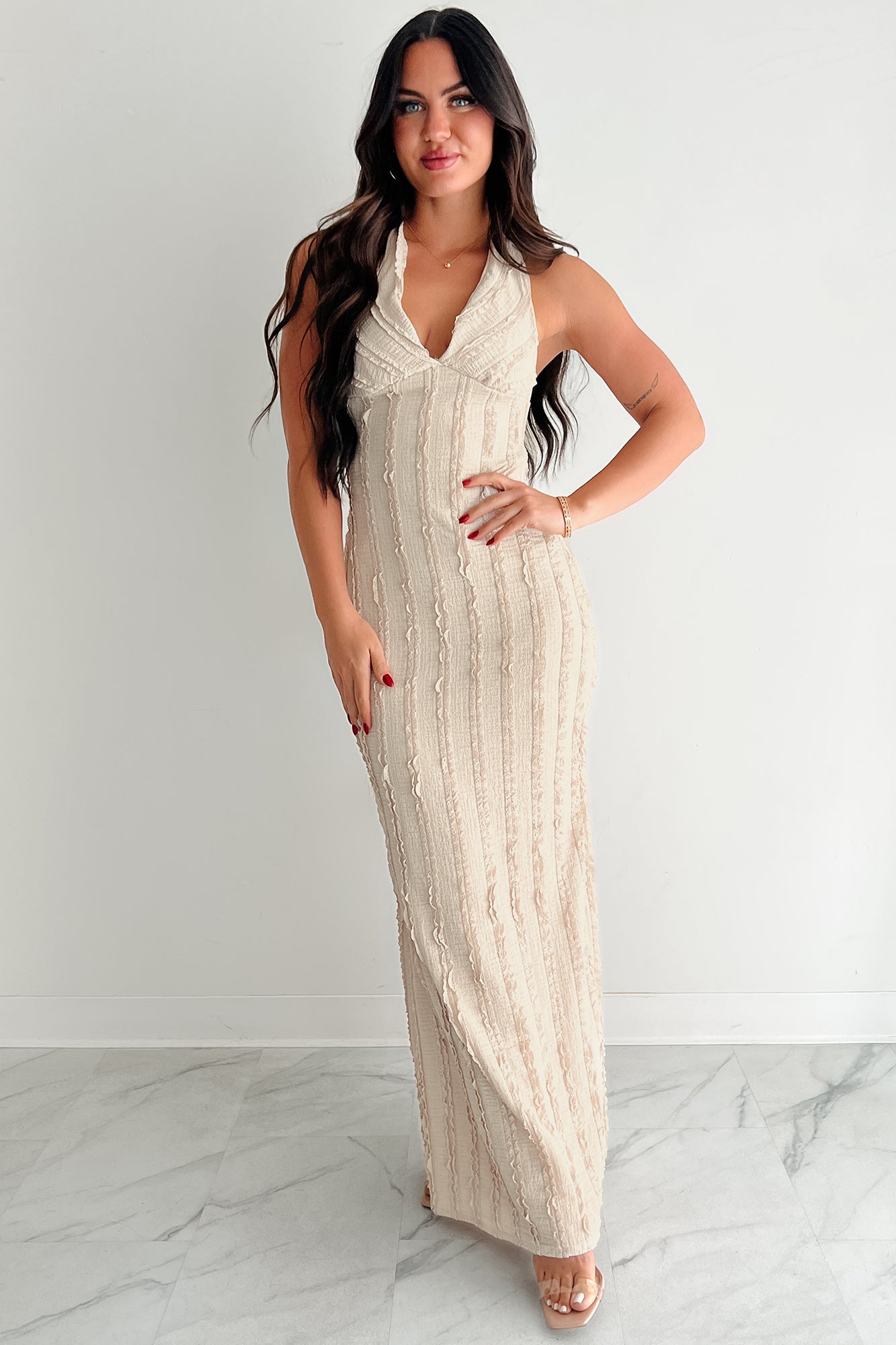 Runway Heart Halter Lace Maxi Dress (Vanilla)