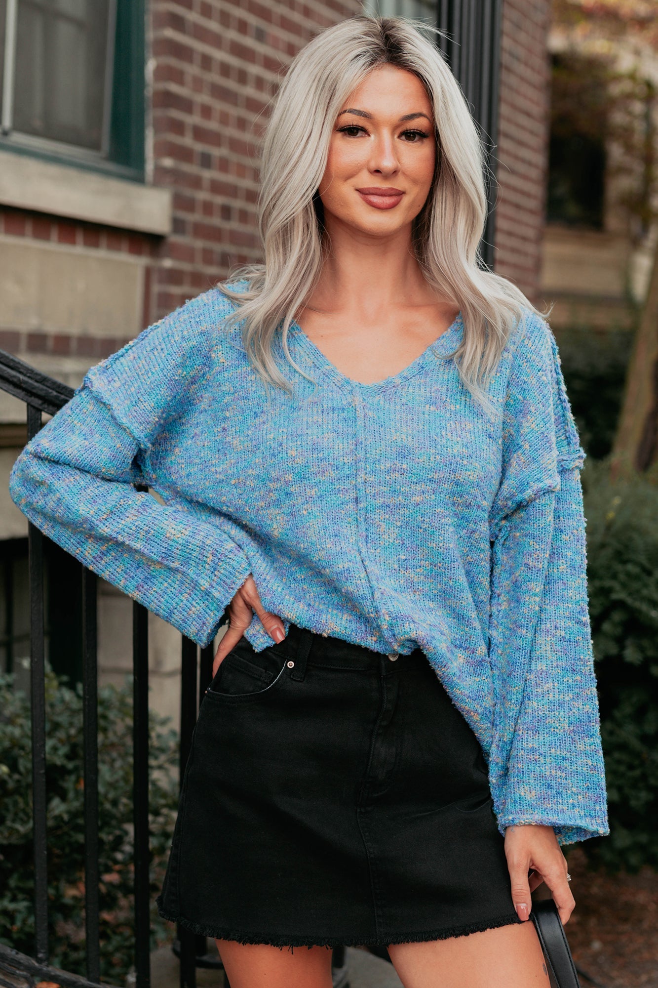 Peace Priority Oversized Knit Sweater (Blue Mix)