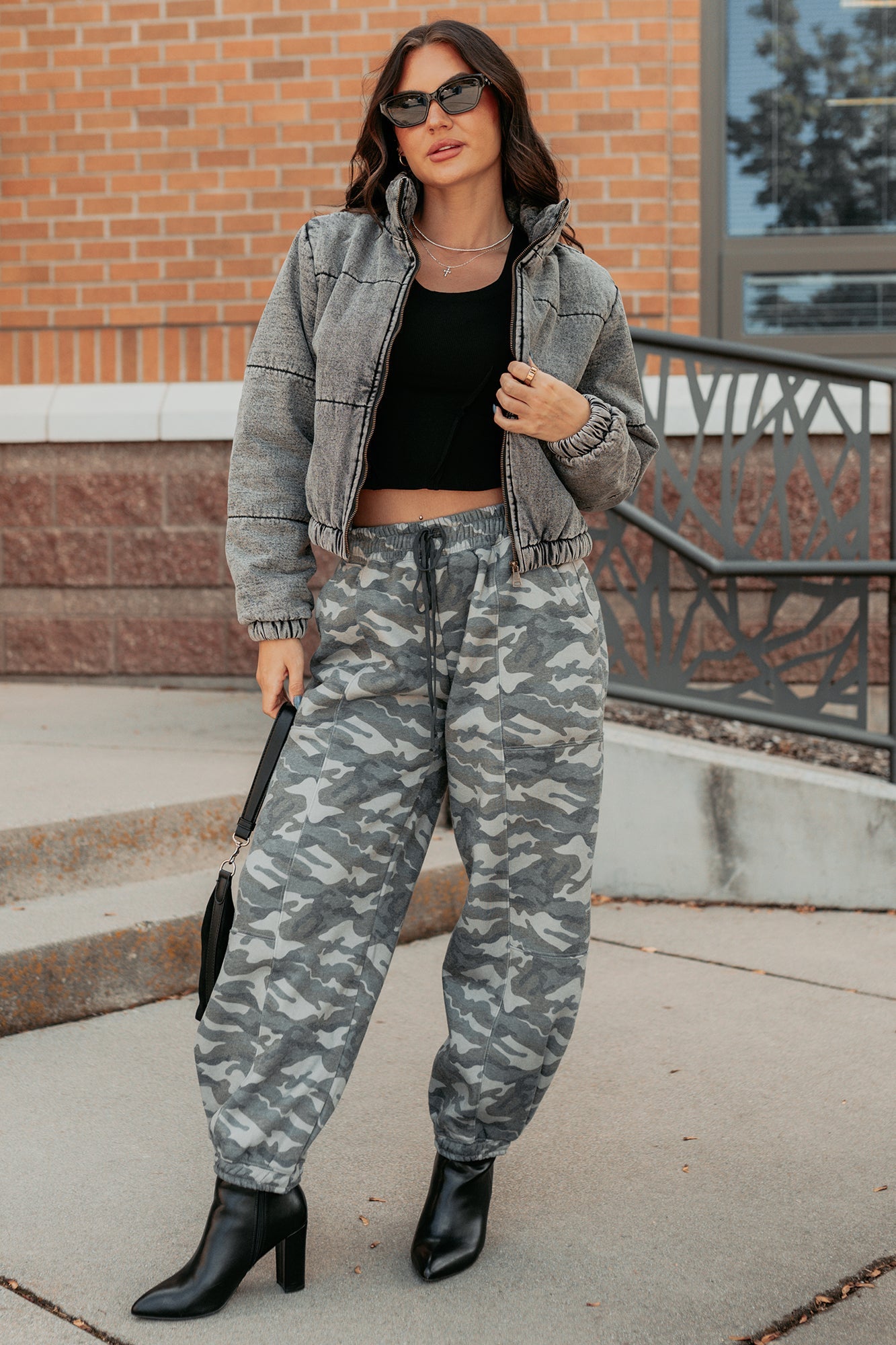 Warm Refuge Denim Cropped Puffer Jacket (Black)