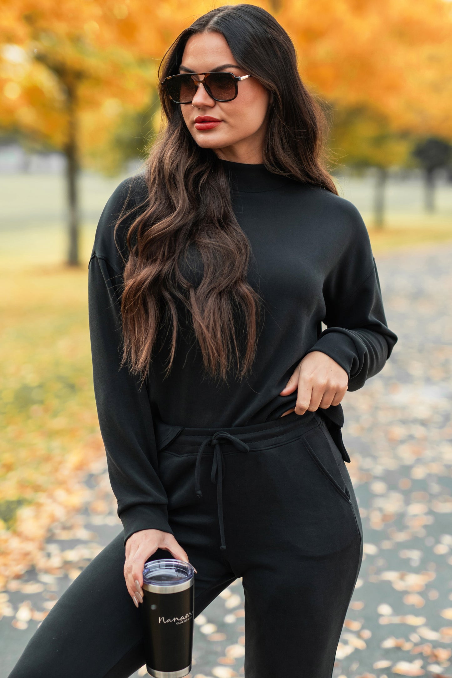 Skyler Buttery Soft Wasabi Mint Mock Neck Top (Black)