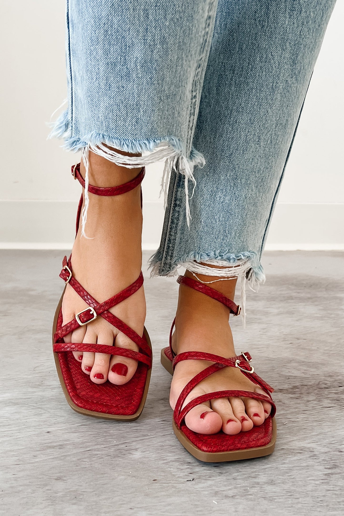 Vogue Moments Ankle Strap Snake Sandal (Red)