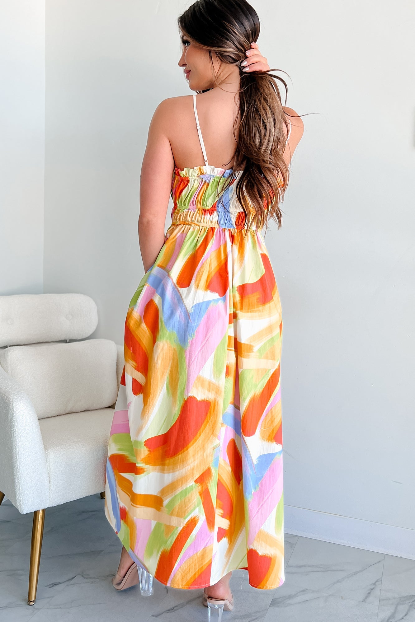 Passionate Response Printed Maxi Dress (White/Blue/Yellow)