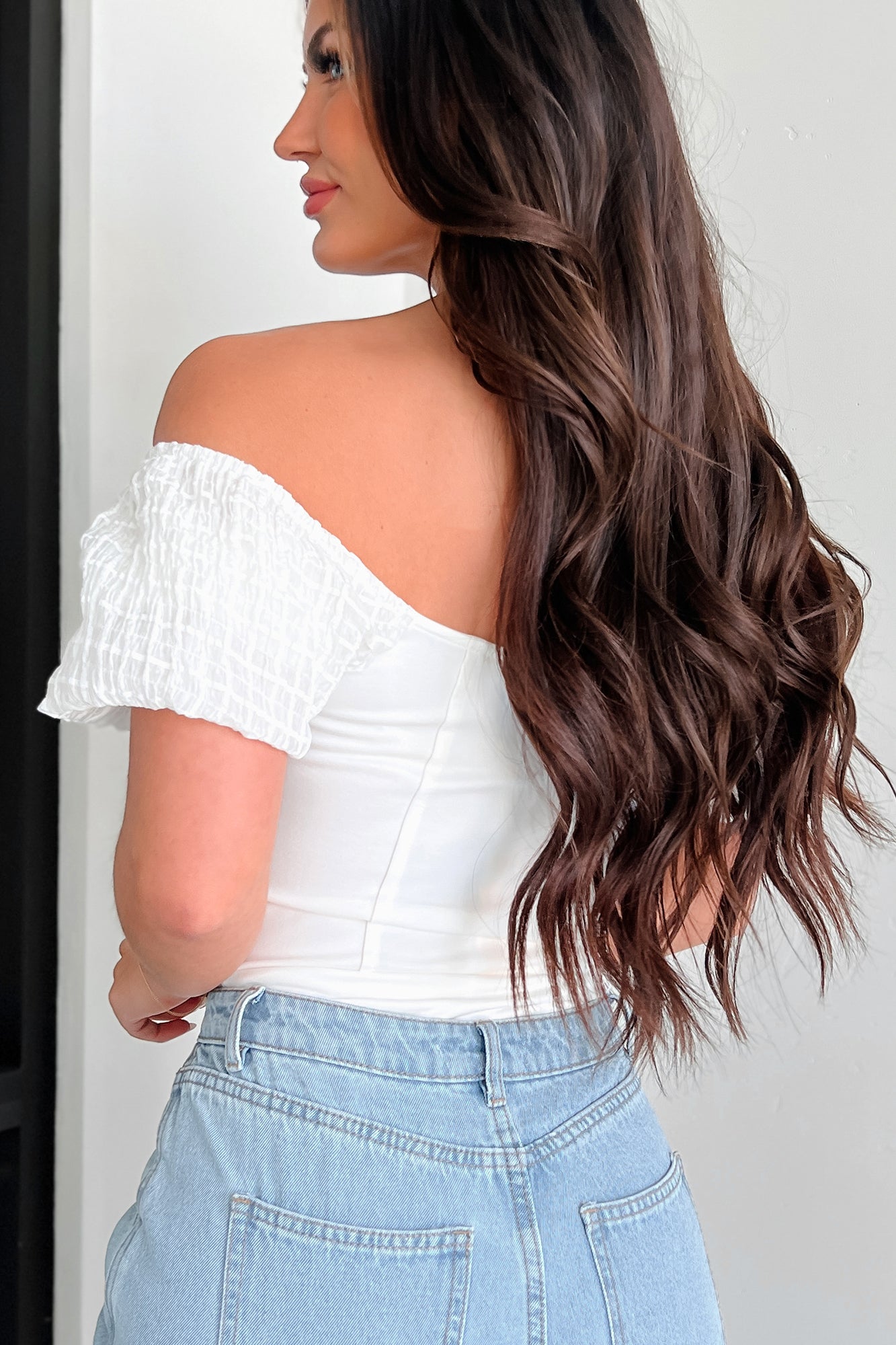 Letting You In Square Neck Corset Knit Bodysuit (Off White)
