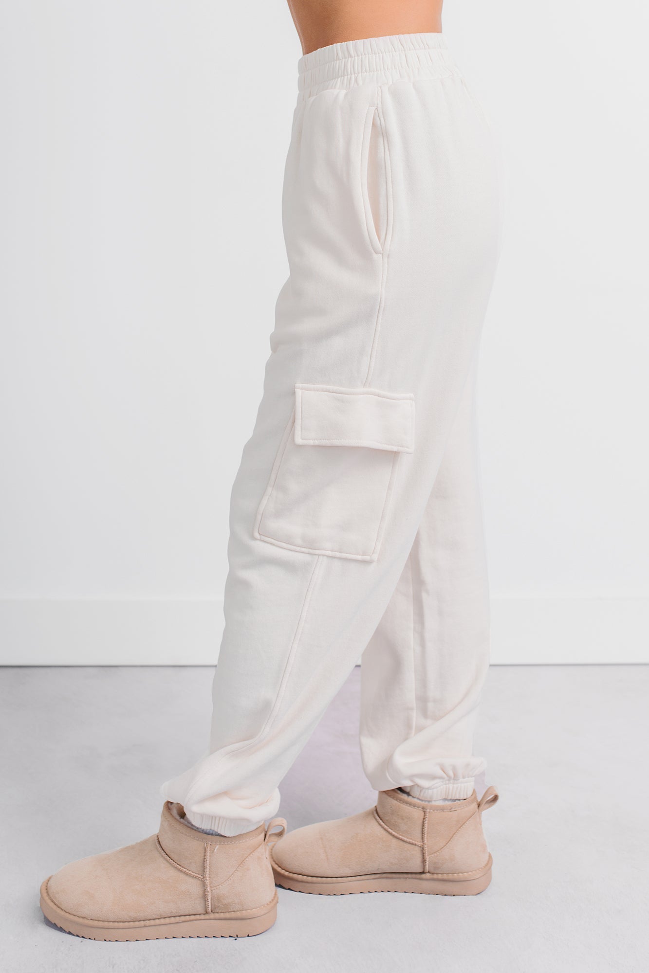 Practicing Patience Fleece Cargo Joggers (Ivory)