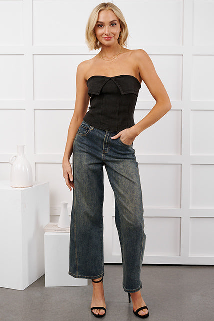 We're Not Meant To Be Strapless Denim Top (Black)