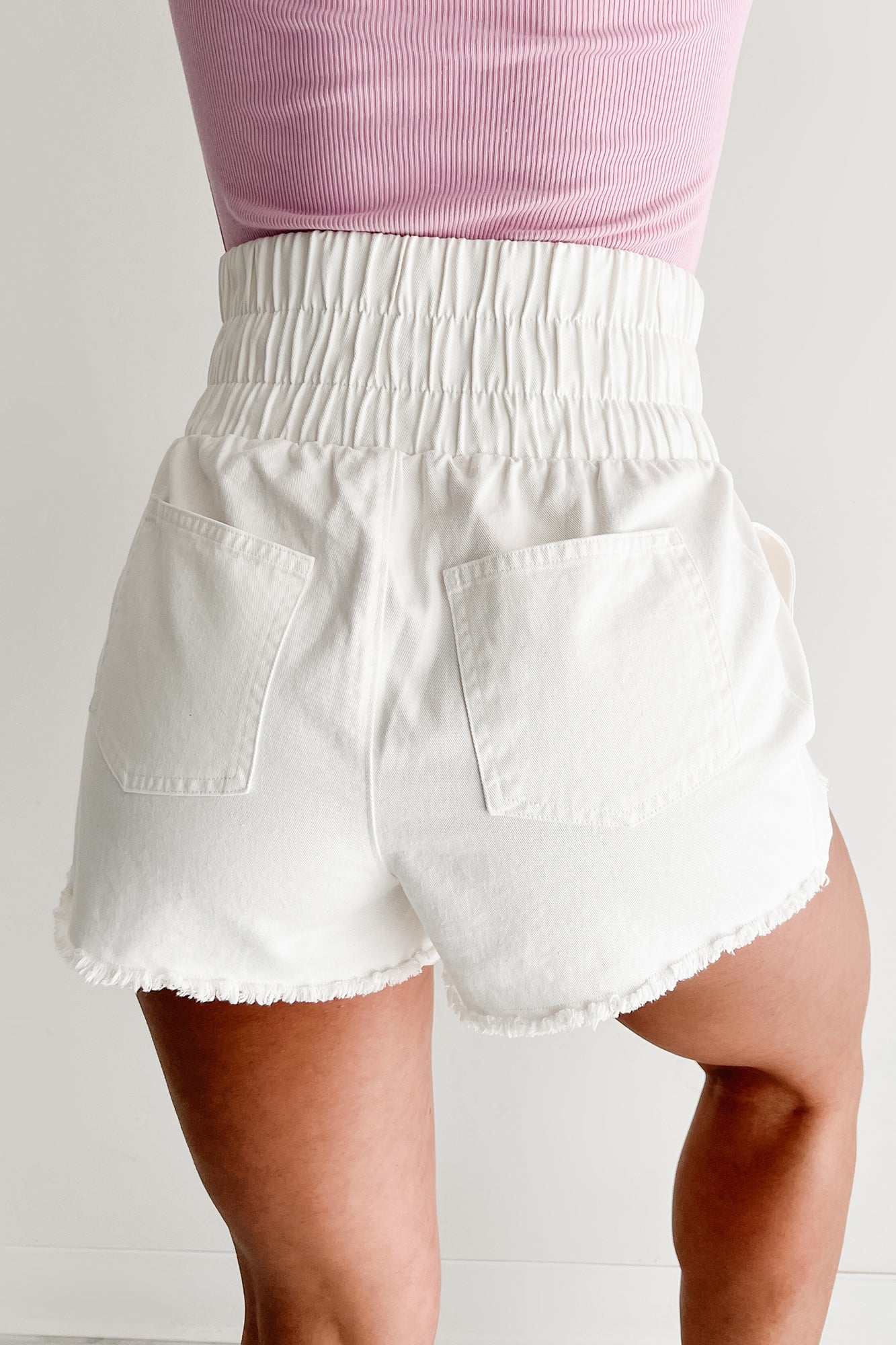Lorna High Waist Washed Twill Shorts (White)
