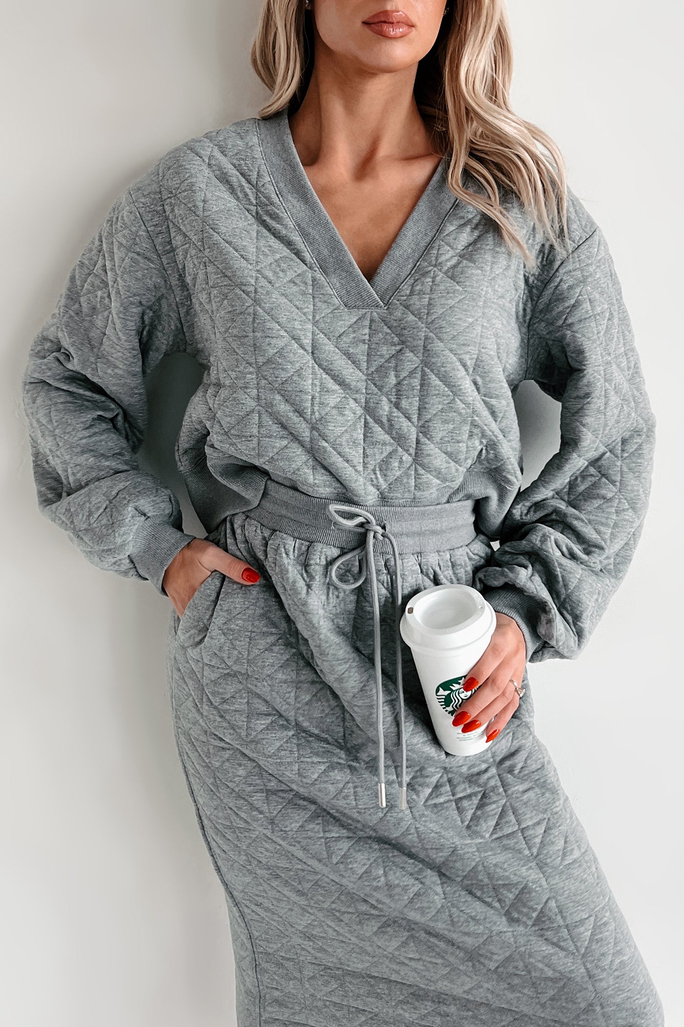 What Matters Most Quilted Sweater & Skirt Set (Heather Grey)