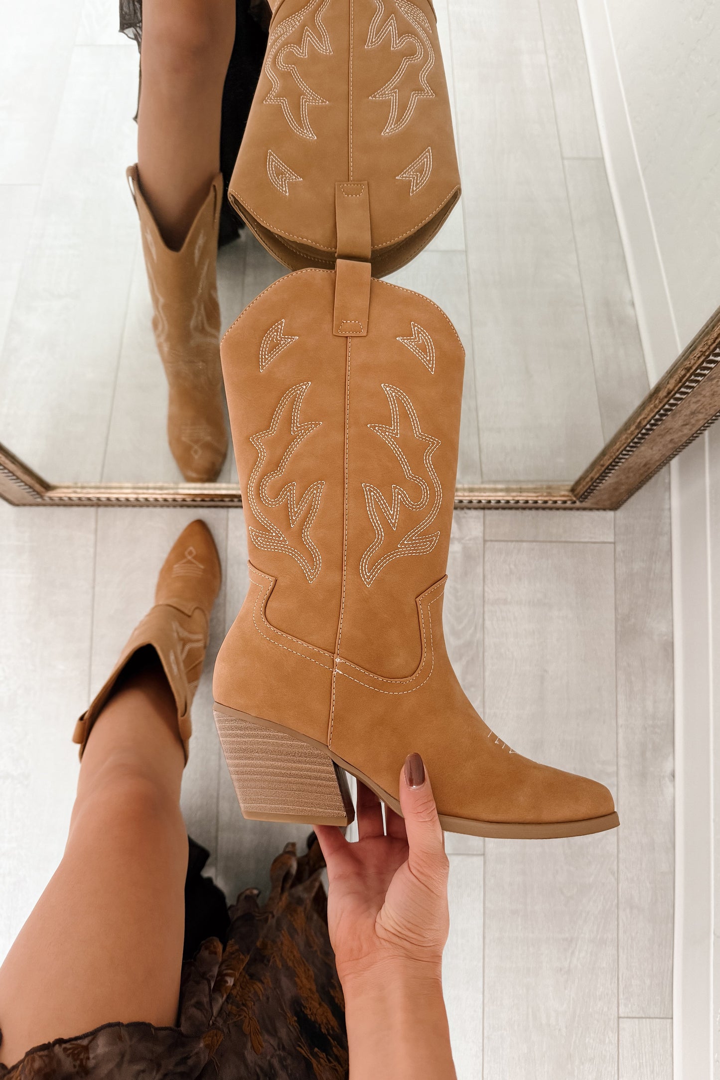 Ruffles & Rodeo Embroidered Cowboy Boots (Coffee)