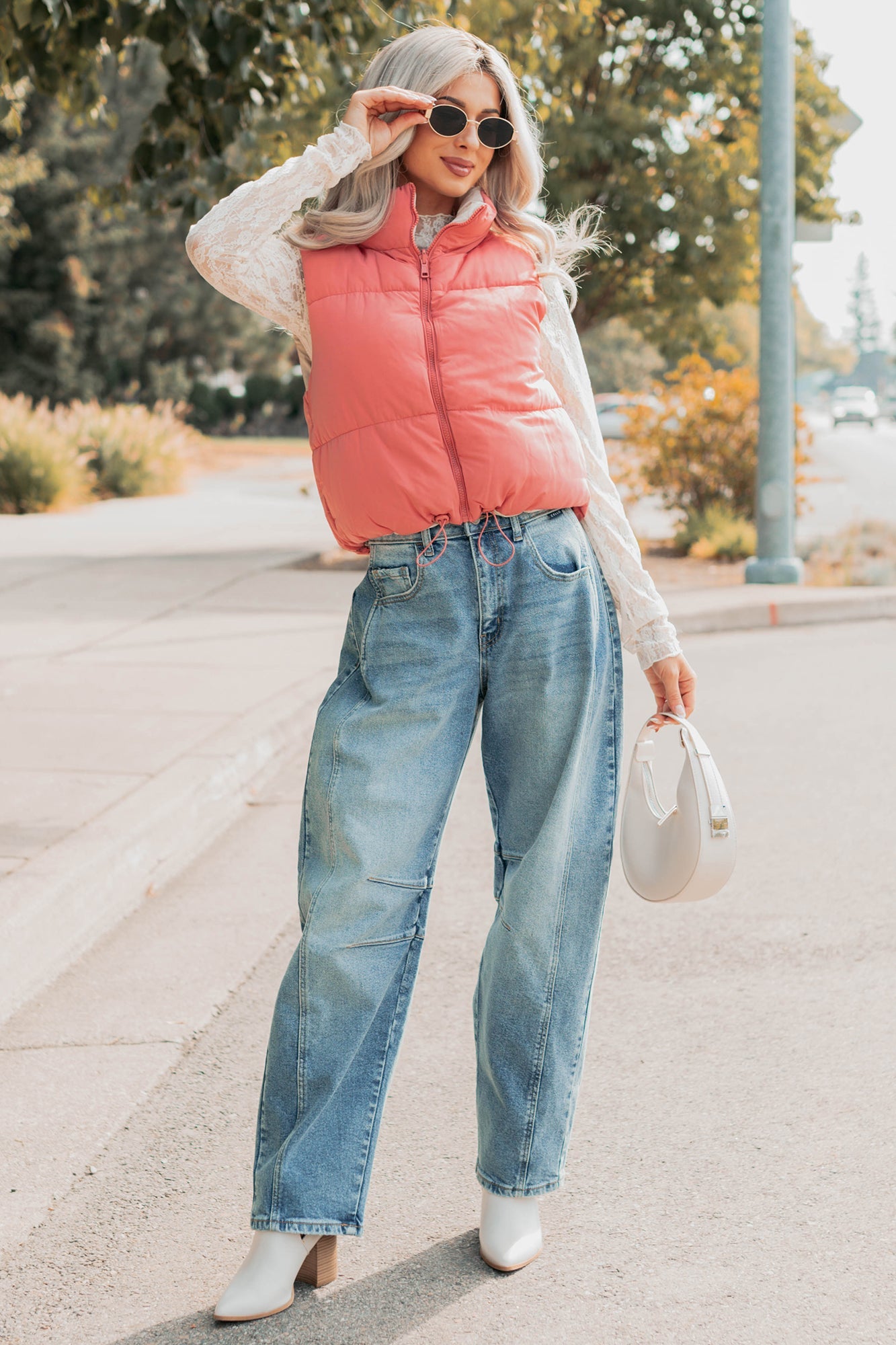 On The Reverse Side Reversible Puffer Vest (Hibiscus/Beige)