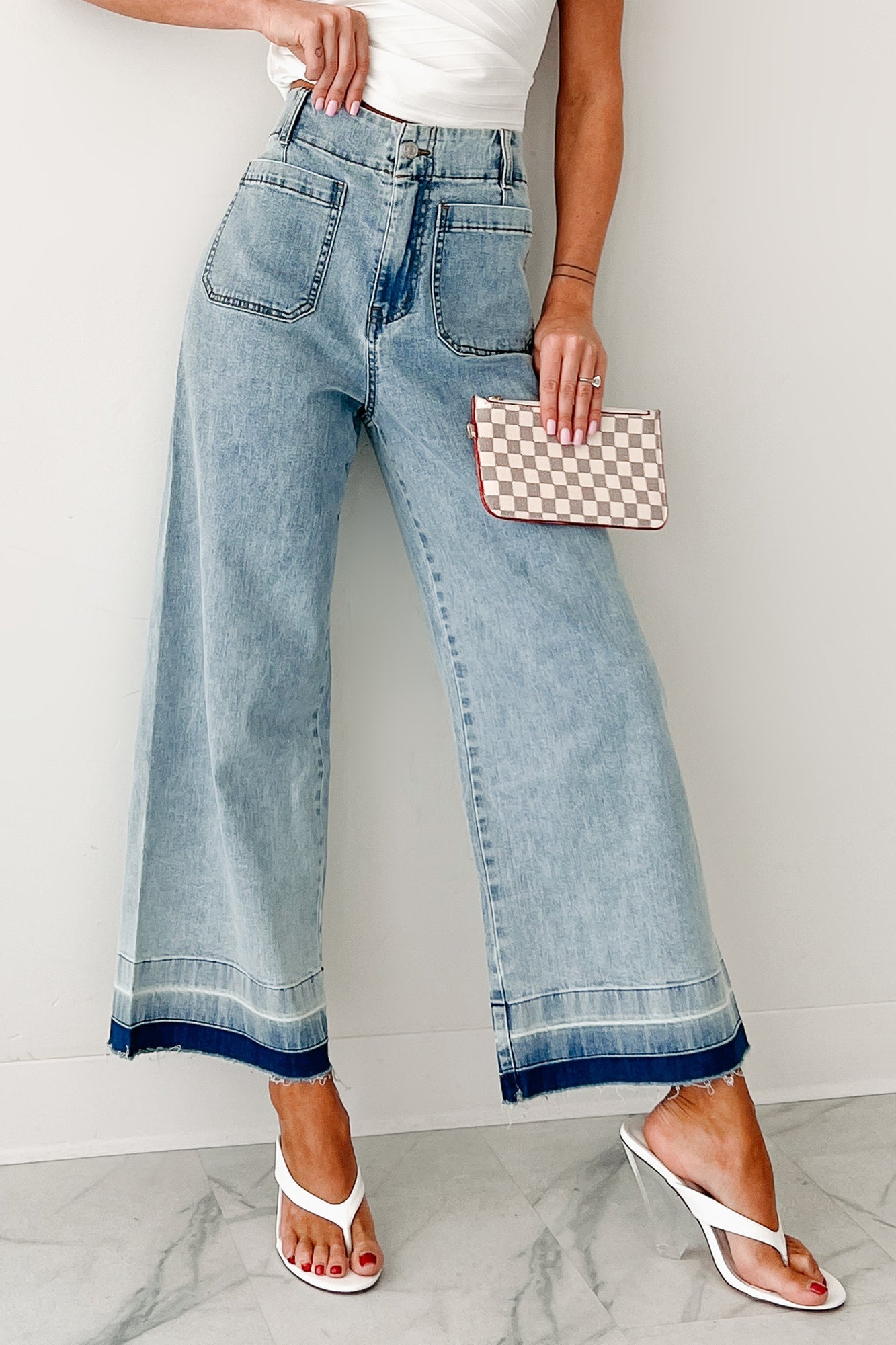 Lola Dyed Hem Wide Leg Crop Jeans (Denim)