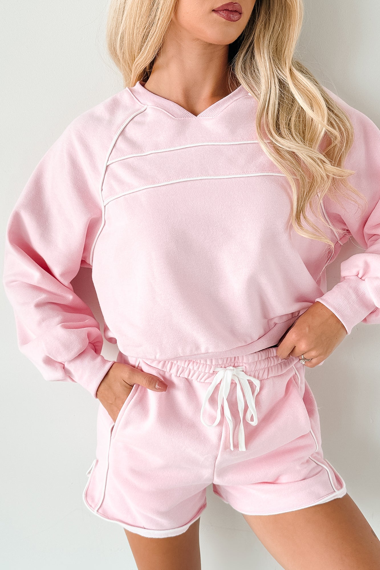 Pure Comfort Two Piece Lounge Set (Pink/White)