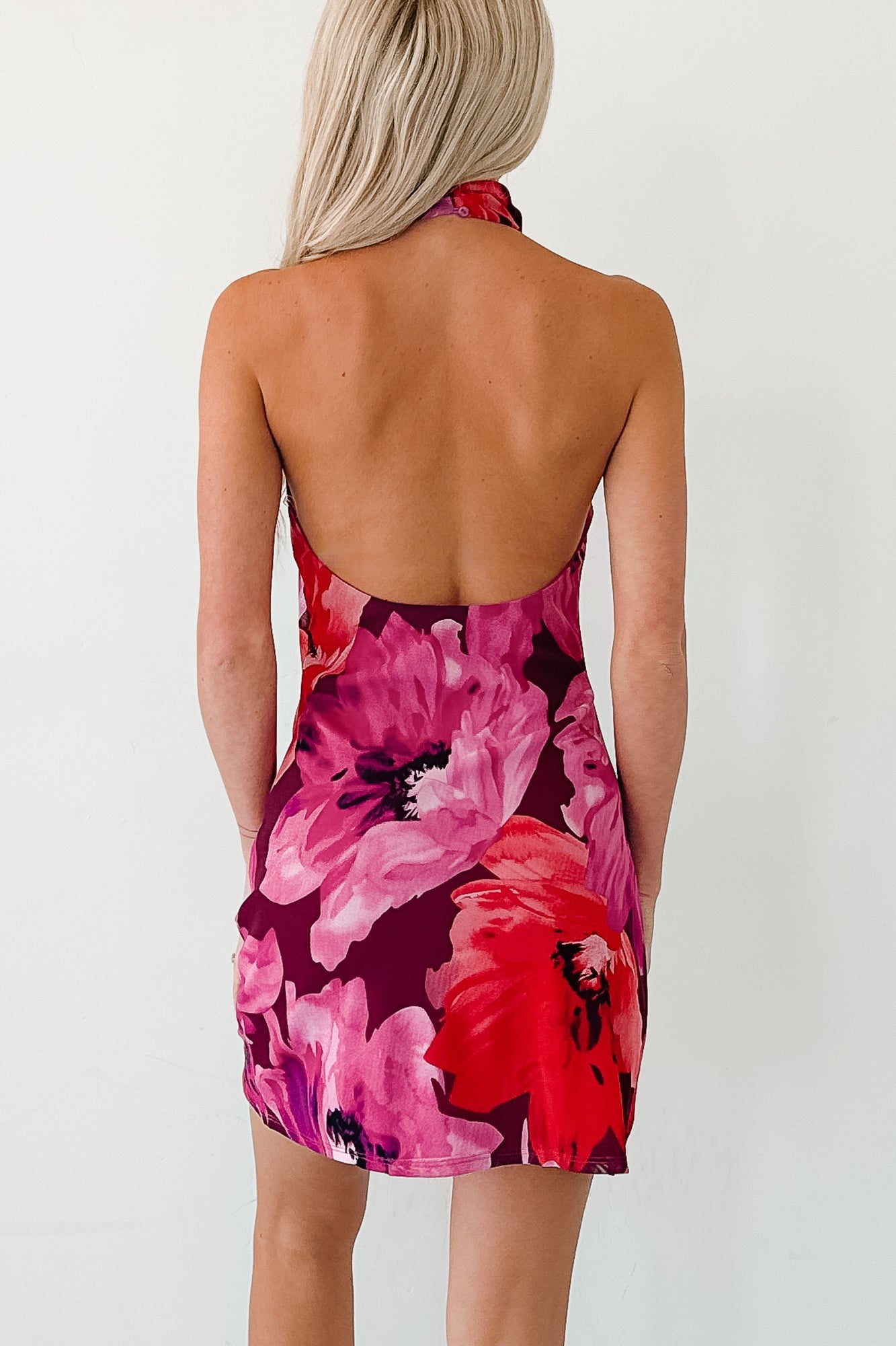 Wish I Knew Floral Halter Neck Mini Dress (Pink Multi)