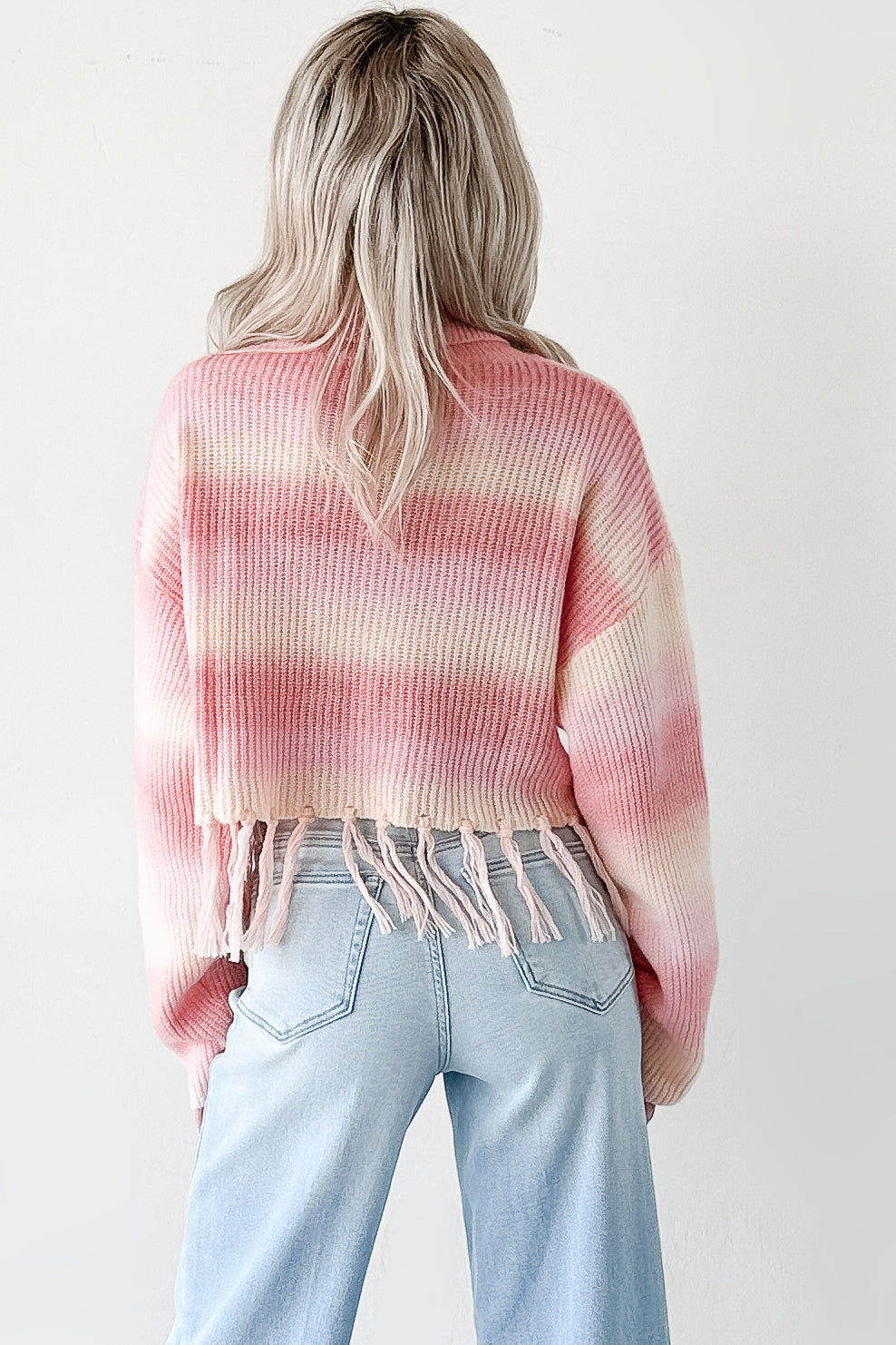 Life In Color Ombre Stripe Tassel Sweater (Pastel Peach)