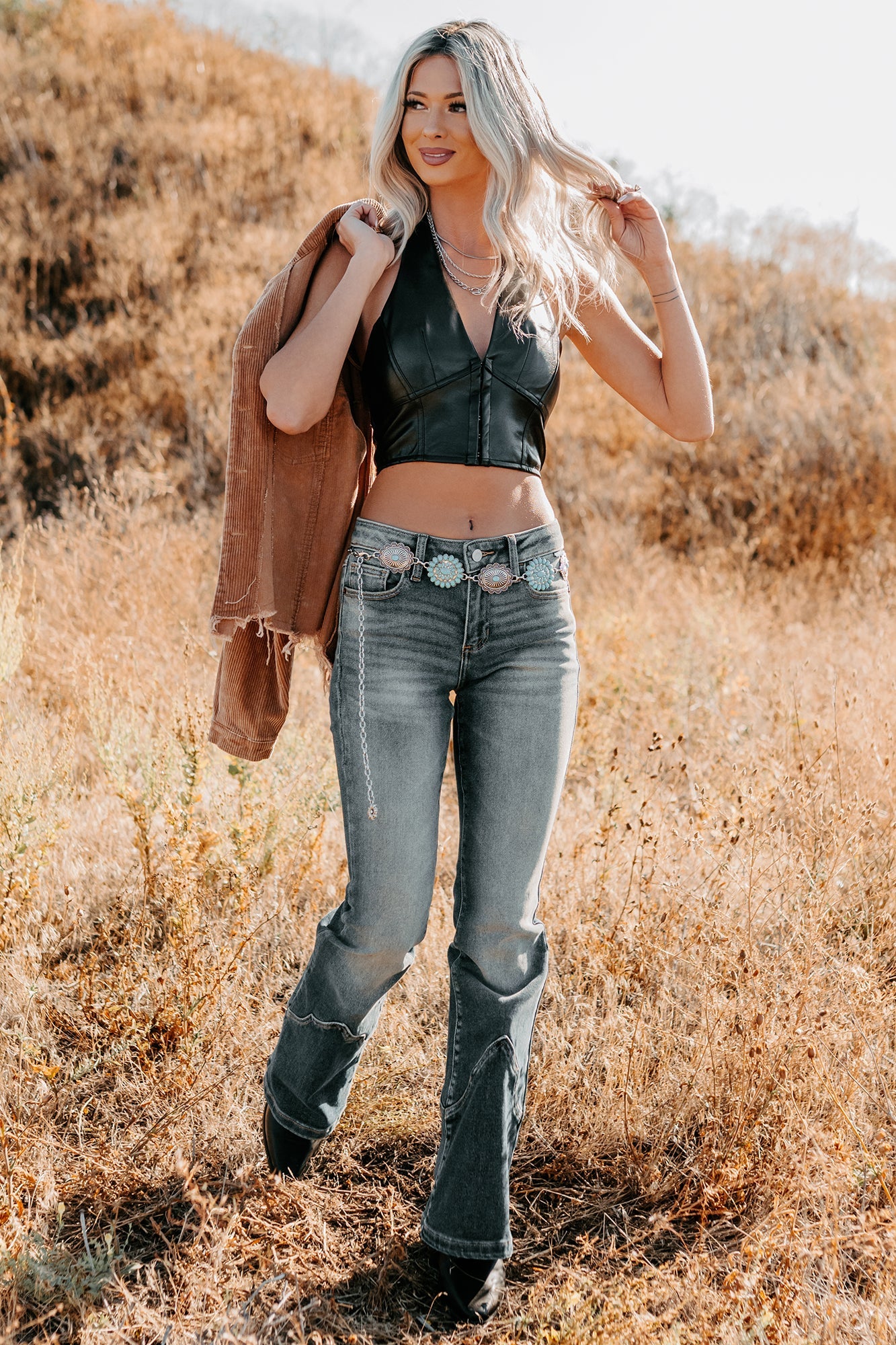 Urban Glow Faux Leather Halter Crop Top (Black)
