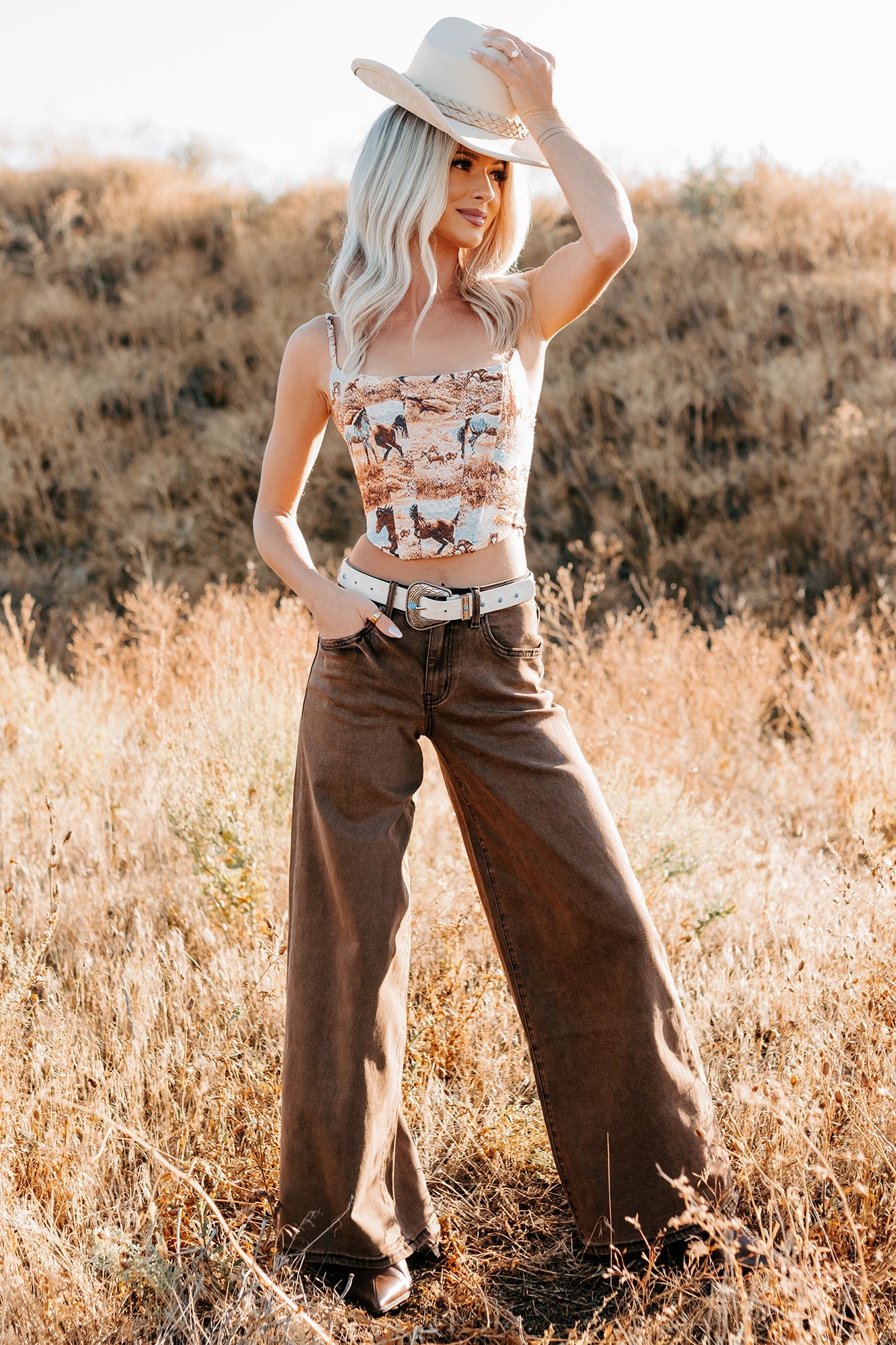 Valencia High Rise Wide Leg Mica Denim Jeans (Antique Bronze)