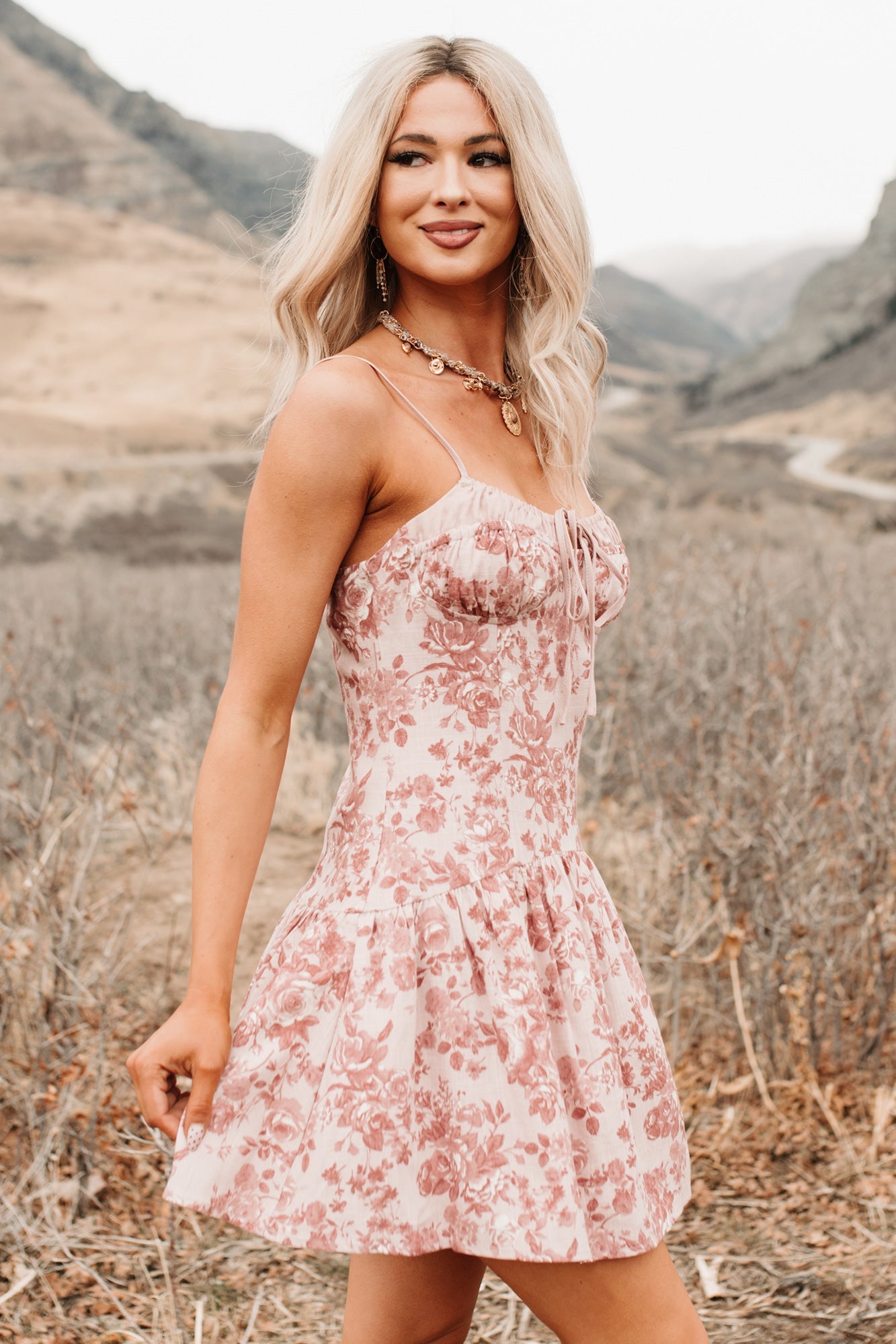 Sweet Energy Sleeveless Floral Mini Dress (Pink Rose)