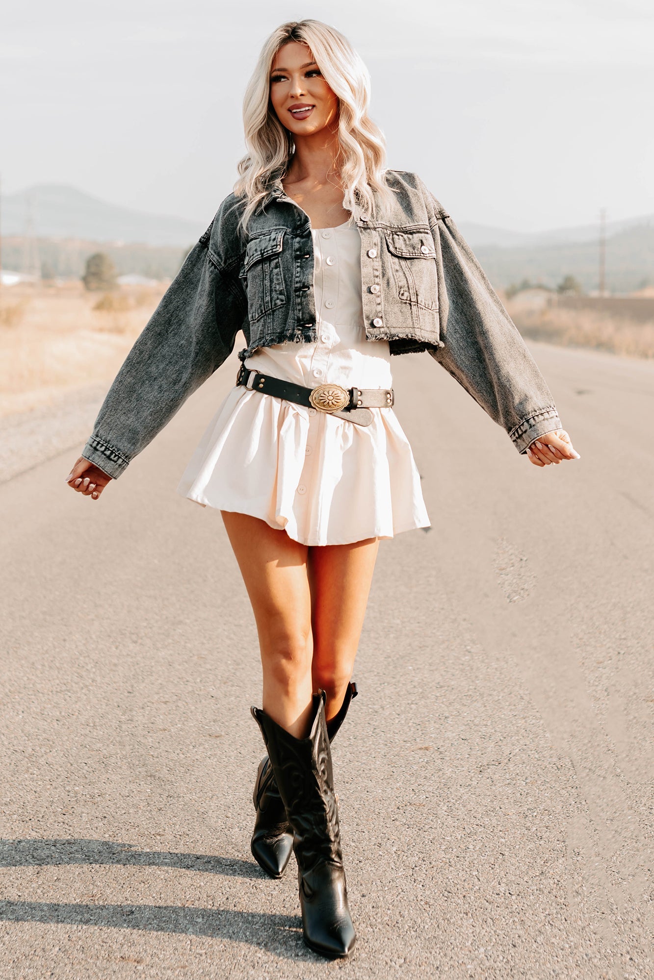 On The Loose Washed Denim Crop Jacket (Black)