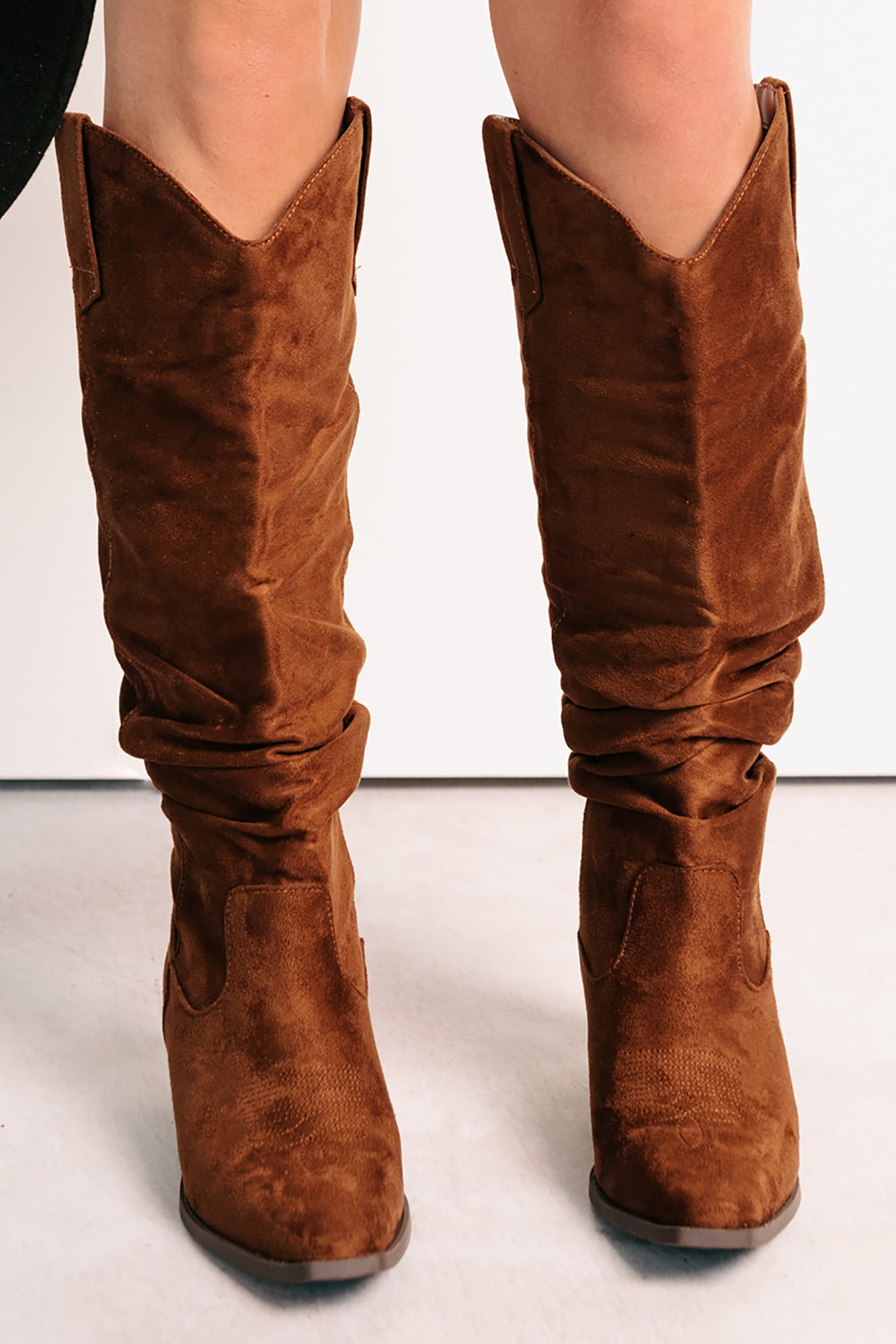 Stomp & Strut Faux Suede Slouch Boots (Chocolate)