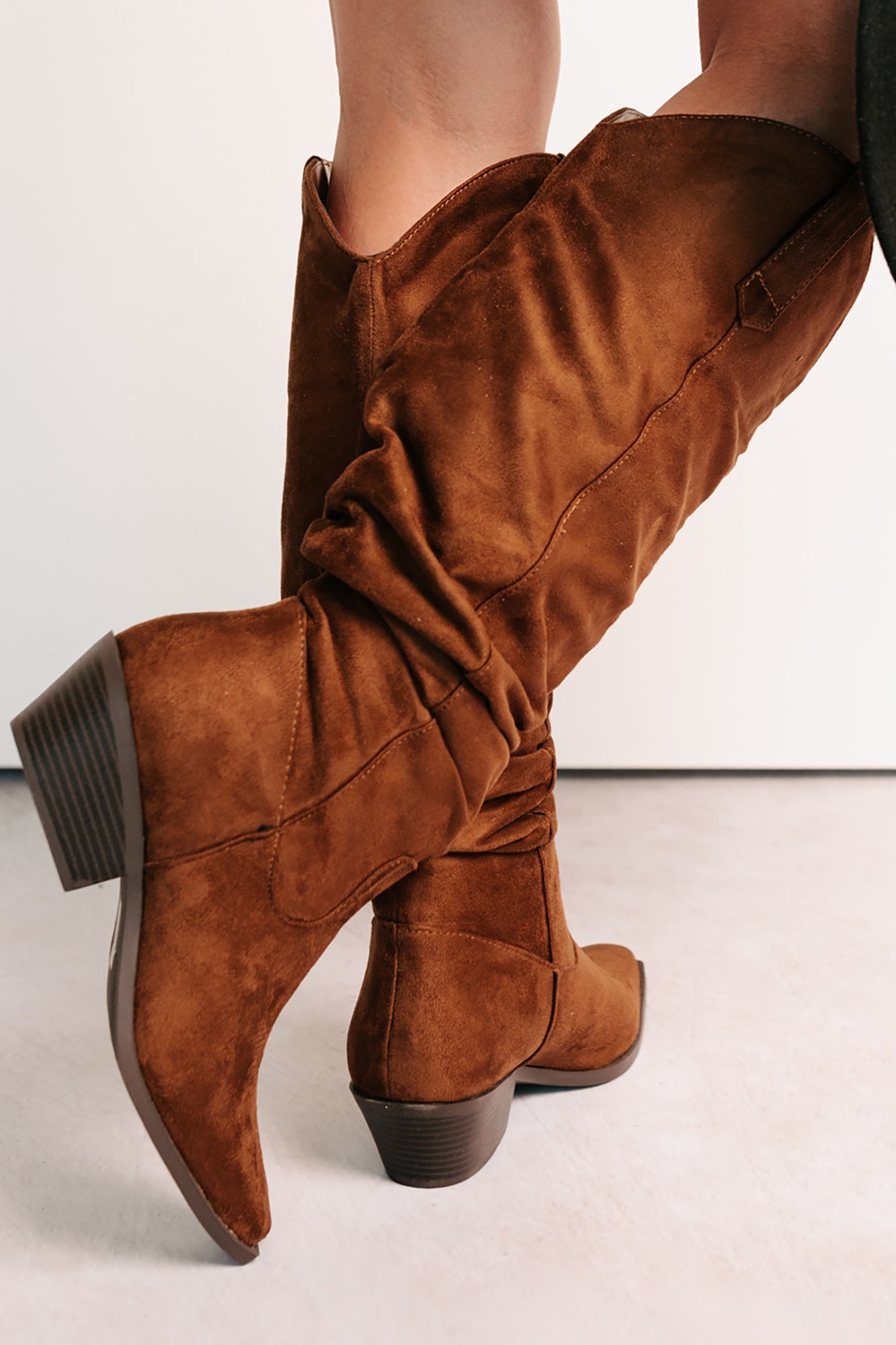 Stomp & Strut Faux Suede Slouch Boots (Chocolate)