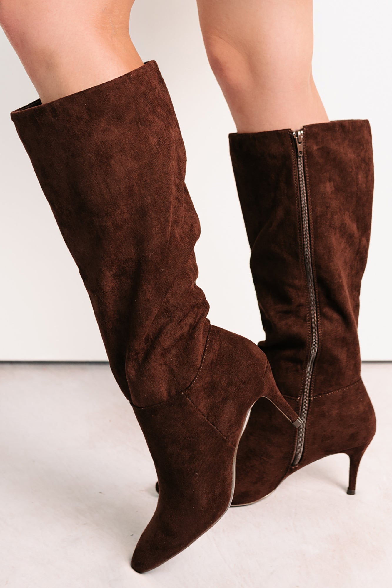 Staying Strong Faux Suede Stiletto Heel Boots (Brown)